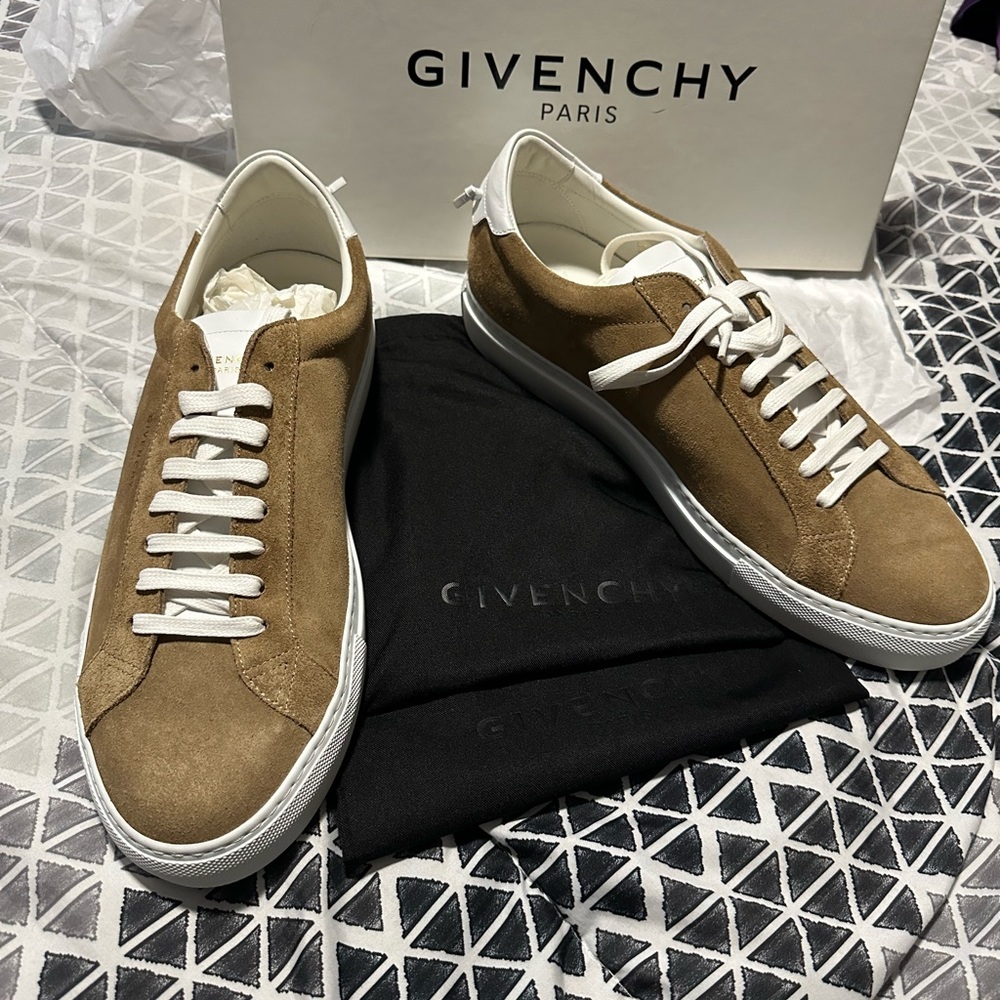 Brand New Givenchy Sneakers with box and dust bags. 100% Calf Camel and White
